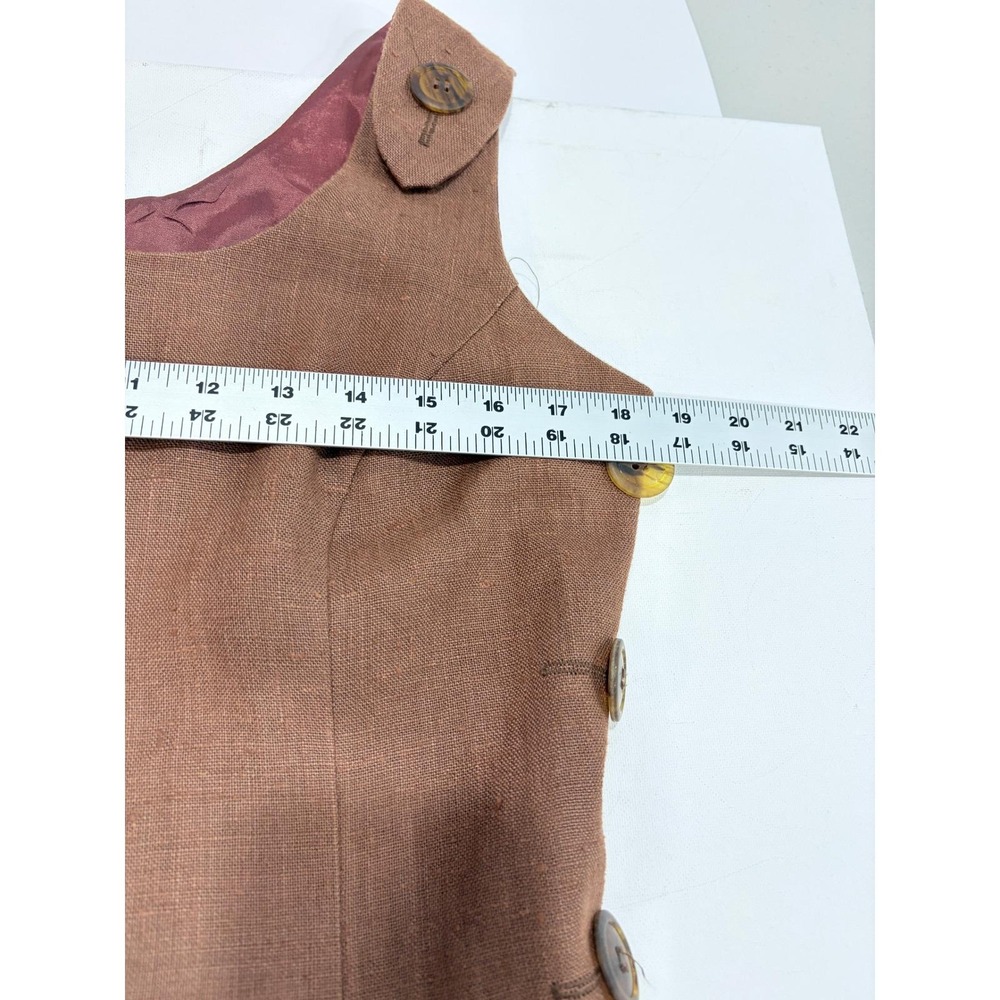 Vintage Santa Fe by Jim Tremblay Linen Sheath Dress Brown Side Button 10 - Picture 10 of 10